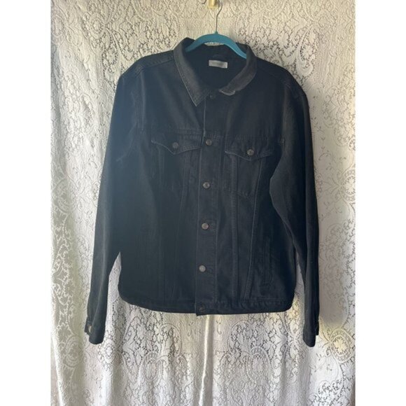 Embroidered Butterfly‎ Jean Jacket Black XL Oversized Denim Upcycled - Picture 2 of 7